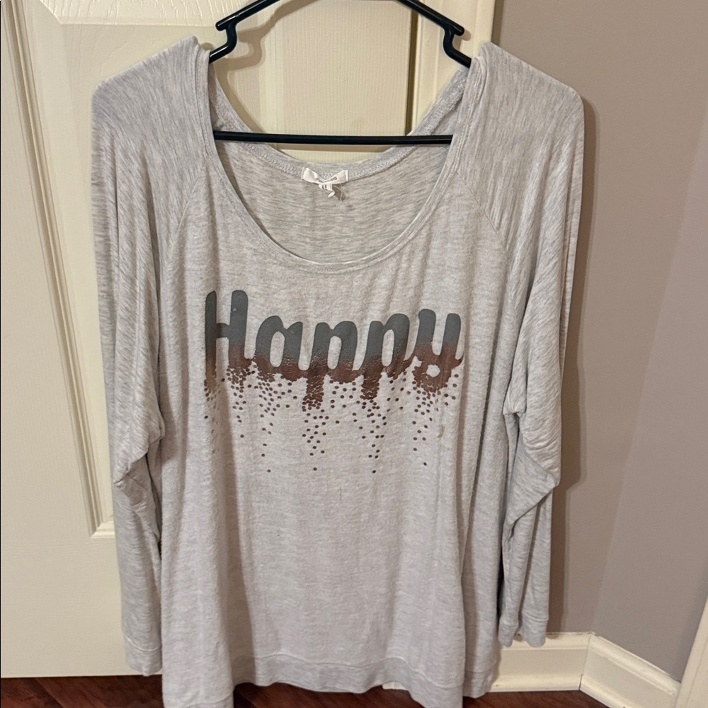 Maurices Light Gray 'Happy' Long Sleeve Top